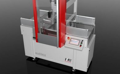 The ecoSTACK tray palletiser designed for low to middle parts weights, suitable for integration into existing parts handling systems including injection moulding machines