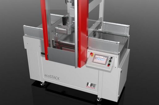 The ecoSTACK tray palletiser designed for low to middle parts weights, suitable for integration into existing parts handling systems including injection moulding machines