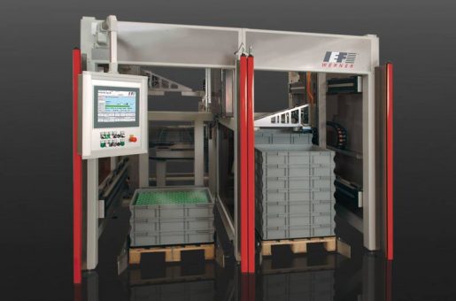 The euroSTACK is the ideal system for palletising trays that are provided on Euro pallets and in high quantities