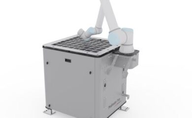 Profeeder tray robot cell for machine tending